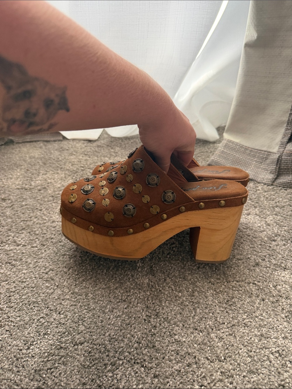 Free People Brown Studded Suede Platform Clogs - Picture 3 of 6
